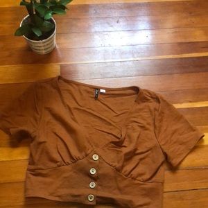 Low V cut rustic orange crop top